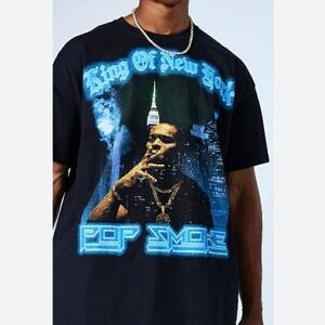 Pop Smoke King Of New York Graphic Tee Black Mens Size L Hip Hop‎ Rap Shirt 2021